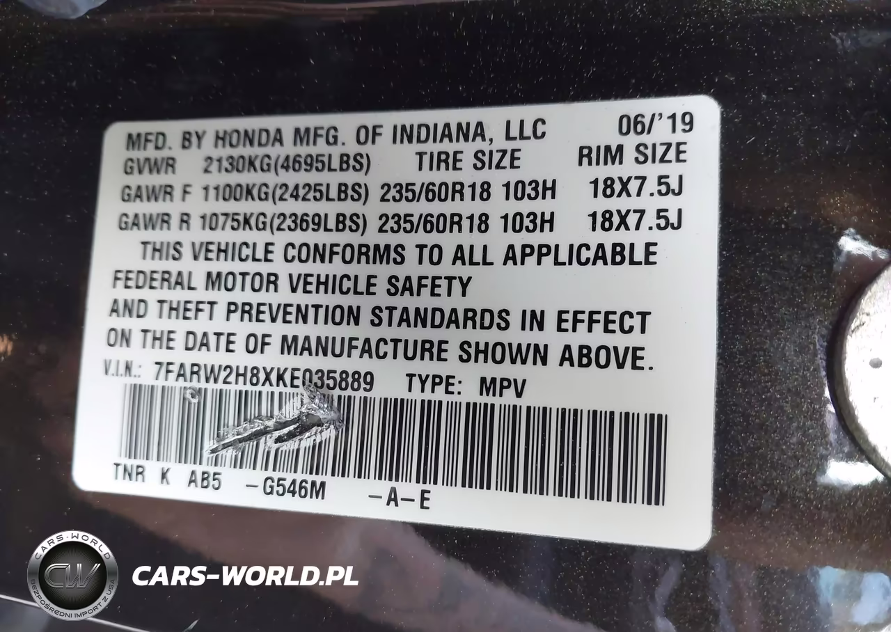 2019 Honda Cr-V Ex-L VIN:7FARW2H8XKE035889 - 9