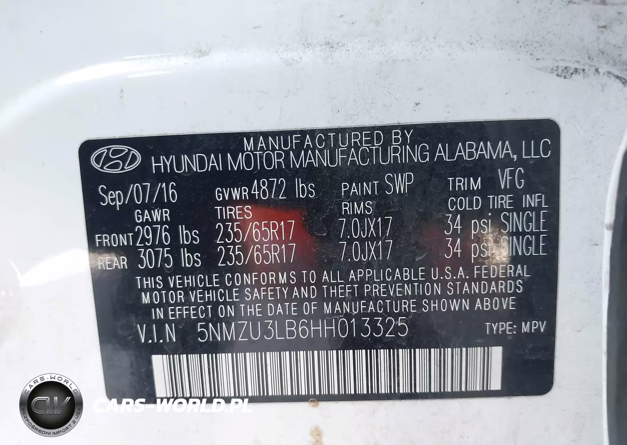 2017 Hyundai Santa Fe Sport 2.4L VIN:5NMZU3LB6HH013325 - 9