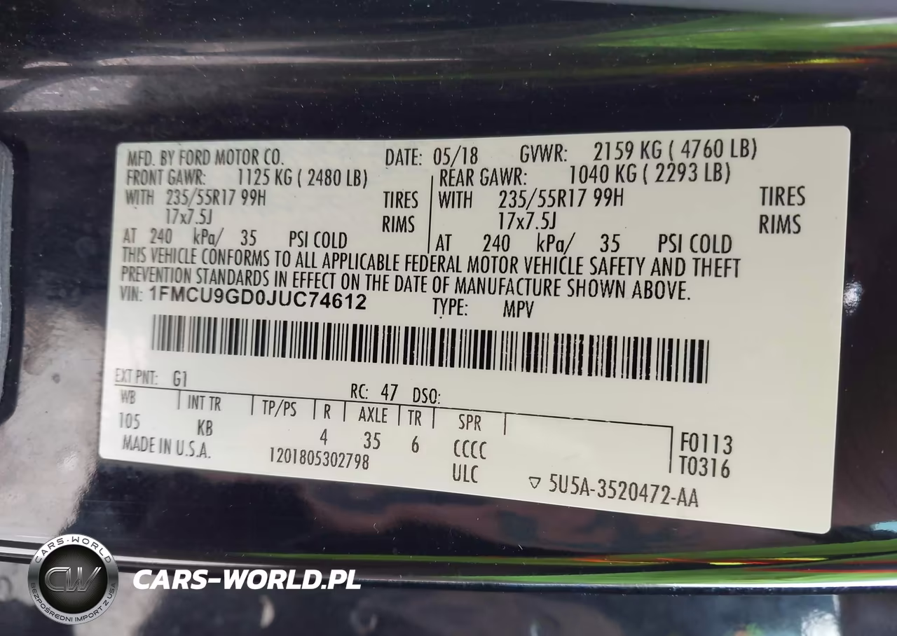 2018 Ford Escape Se VIN:1FMCU9GD0JUC74612 - 9