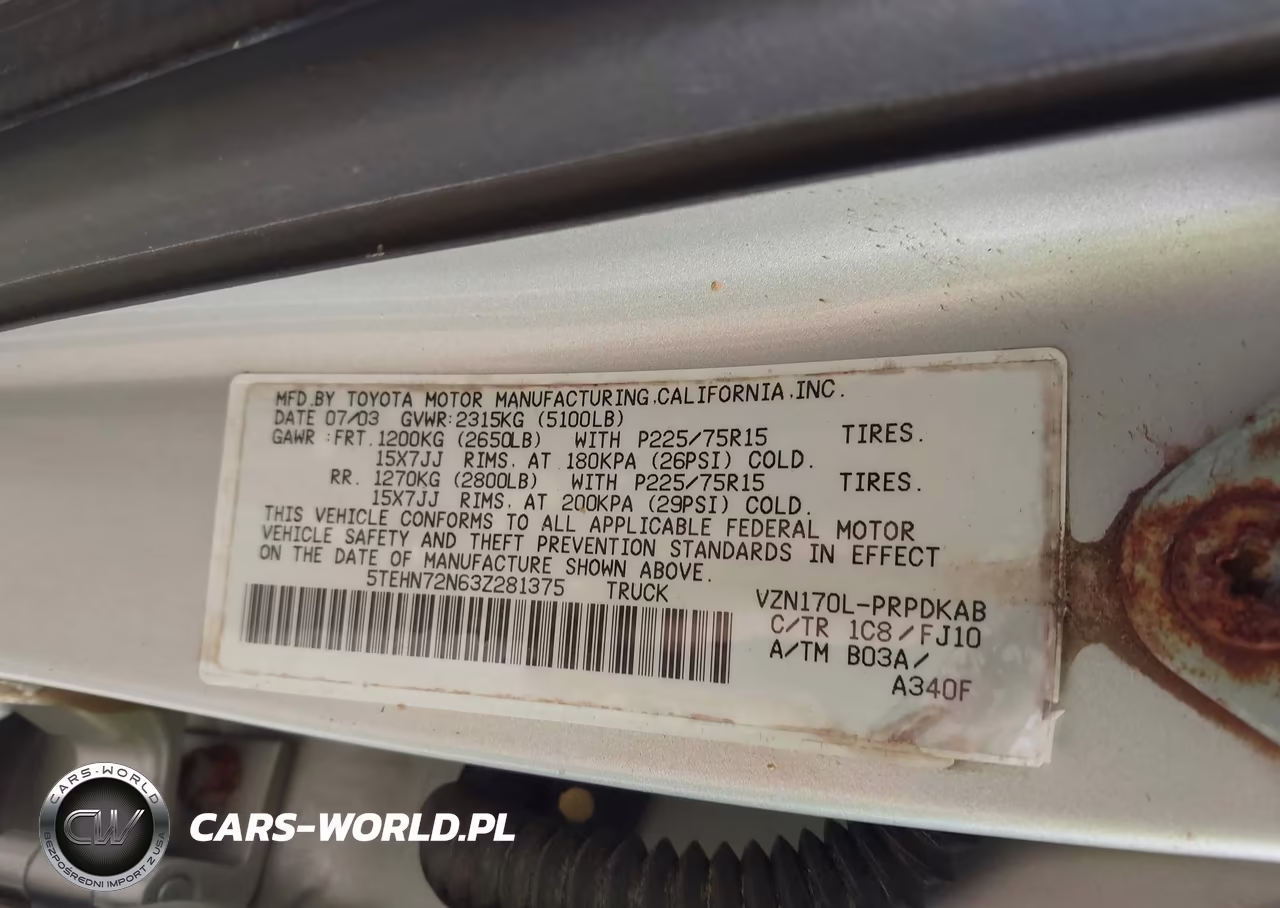 2003 Toyota Tacoma Base V6 VIN:5TEHN72N63Z281375 - 9