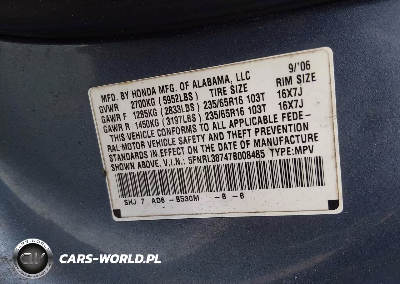 2007 Honda Odyssey Ex-L VIN:5FNRL38747B008485 - 9