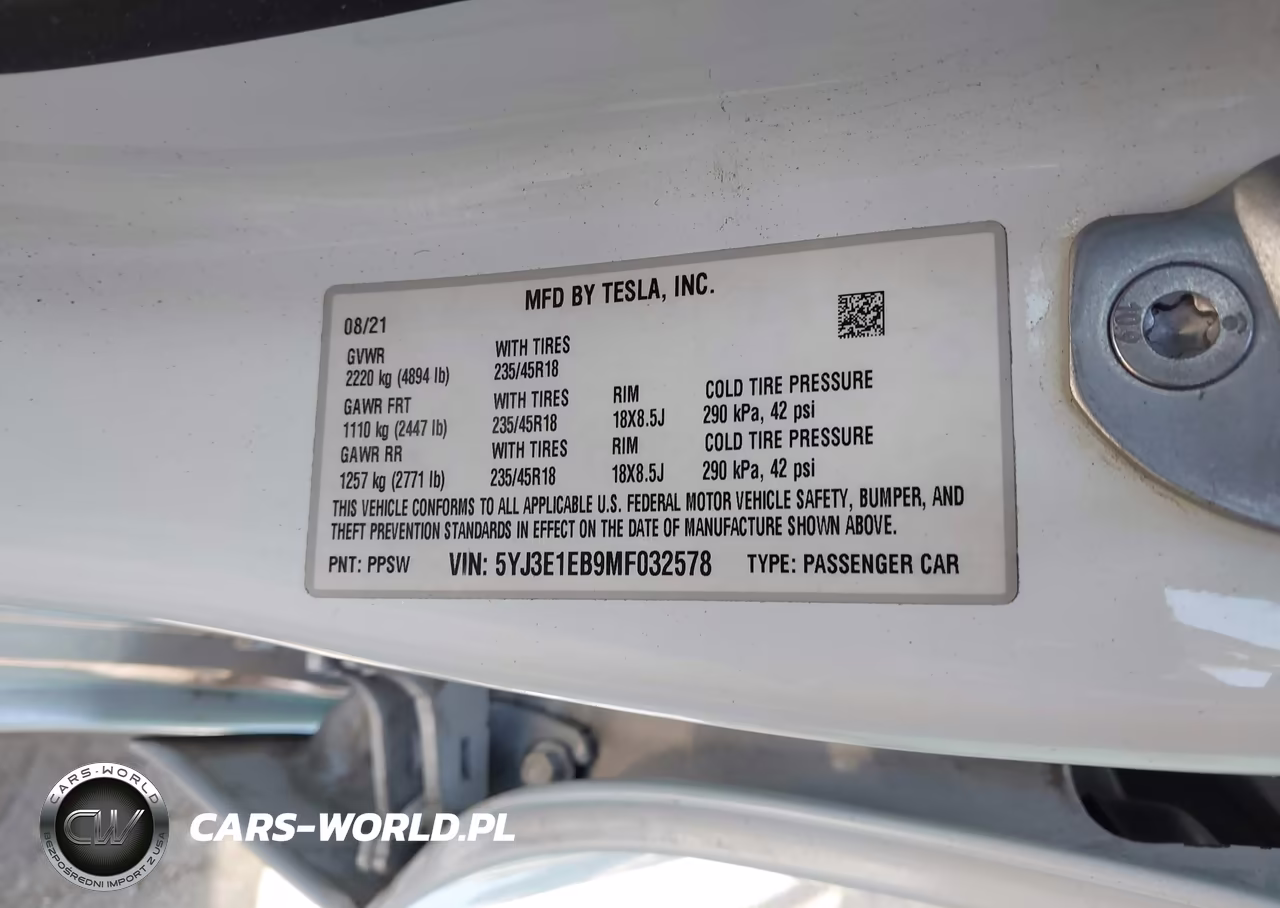 2021 Tesla Model 3 Long Range Dual Motor All-Wheel Drive VIN:5YJ3E1EB9MF032578 - 9
