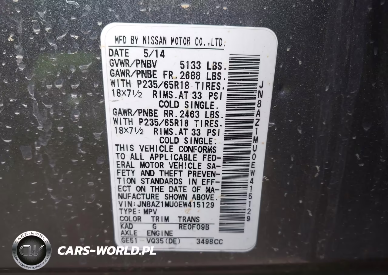 2014 Nissan Murano Sl VIN:JN8AZ1MU0EW415129 - 9