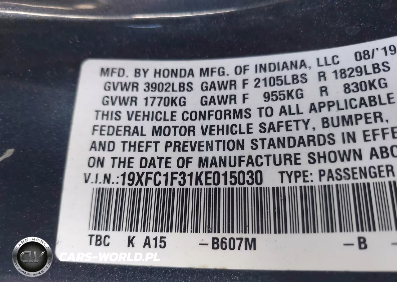 2019 Honda Civic Ex VIN:19XFC1F31KE015030 - 9