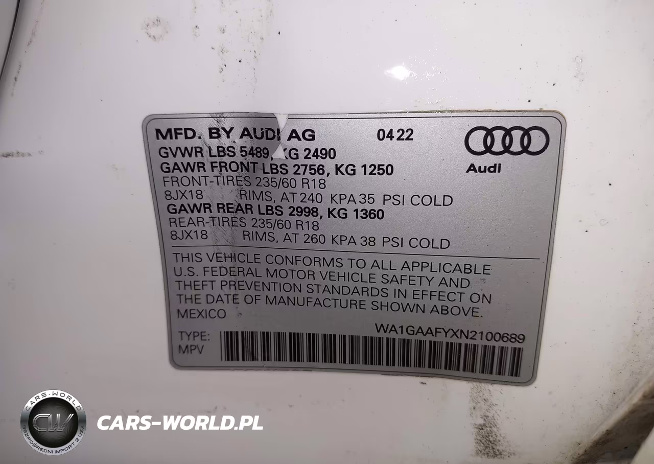 2022 Audi Q5 Premium 45 Tfsi S Line Quattro S Tronic VIN:WA1GAAFYXN2100689 - 9