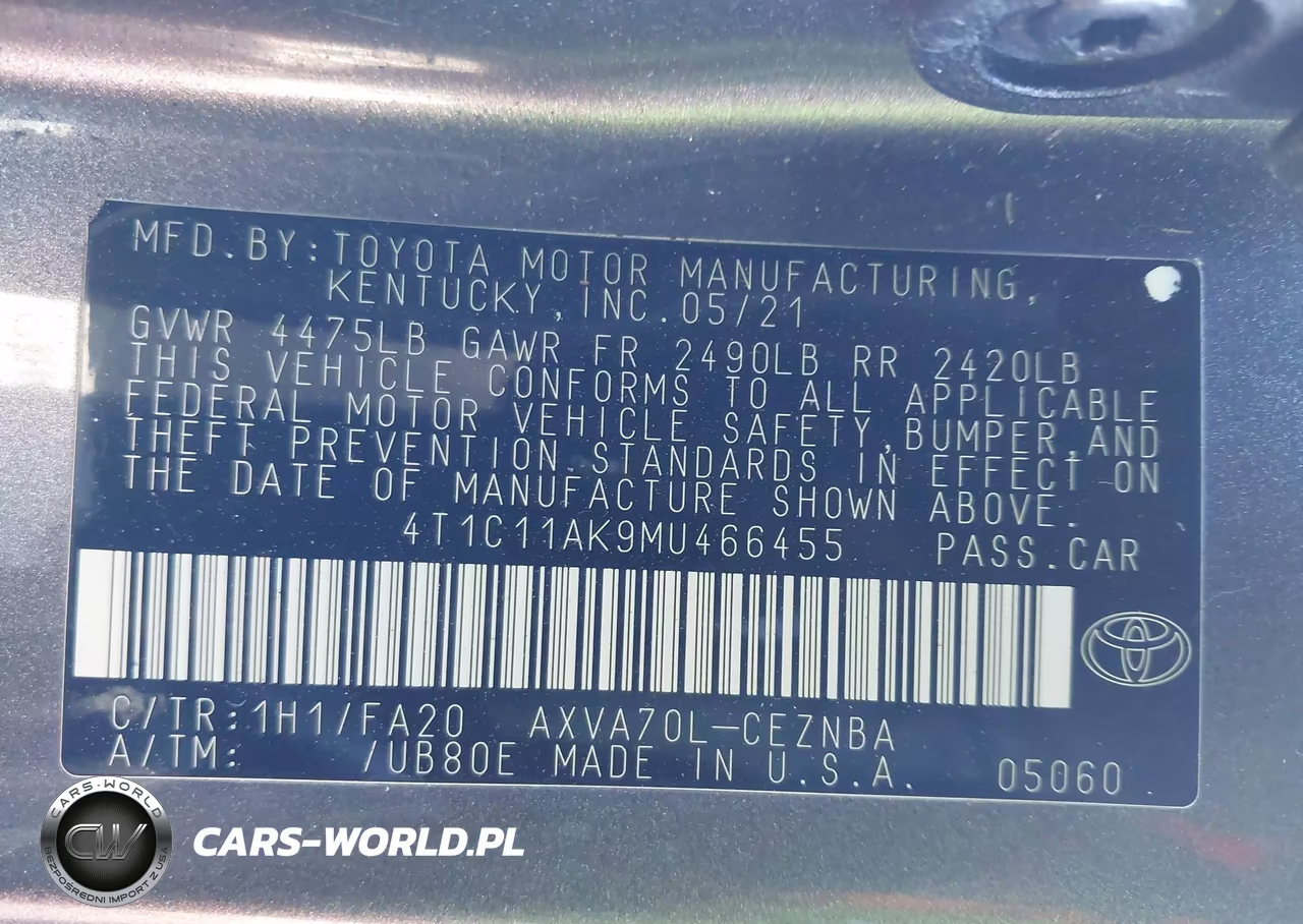 2021 Toyota Camry Le VIN:4T1C11AK9MU466455 - 9
