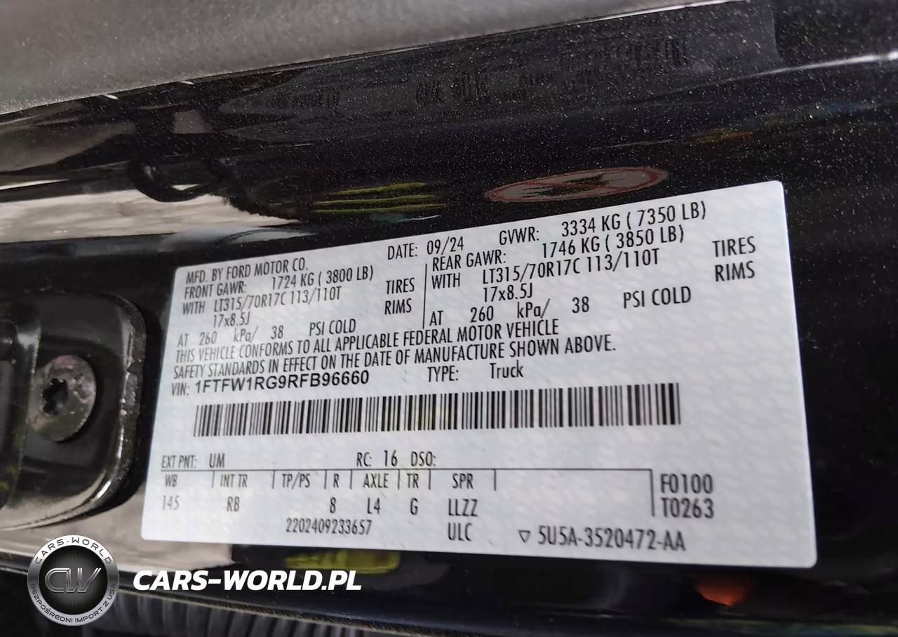 2024 Ford F-150 Raptor VIN:1FTFW1RG9RFB96660 - 9