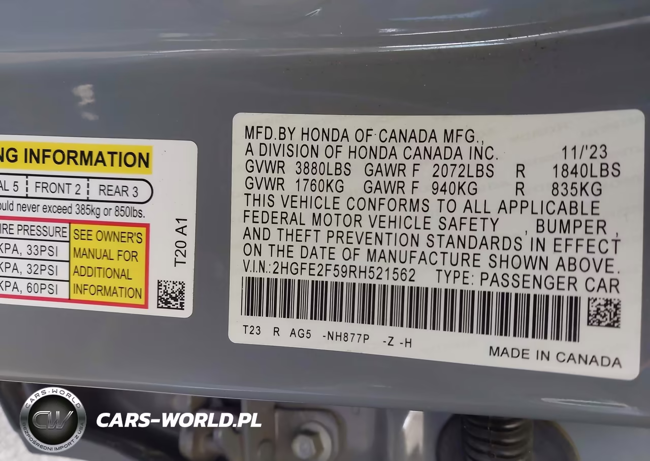 2024 Honda Civic Sport VIN:2HGFE2F59RH521562 - 9