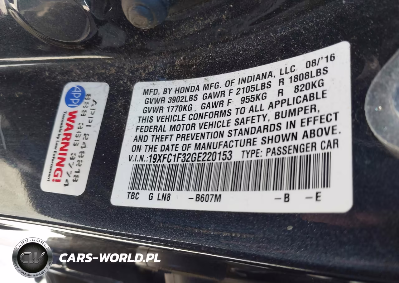 2016 Honda Civic Ex-T VIN:19XFC1F32GE220153 - 9