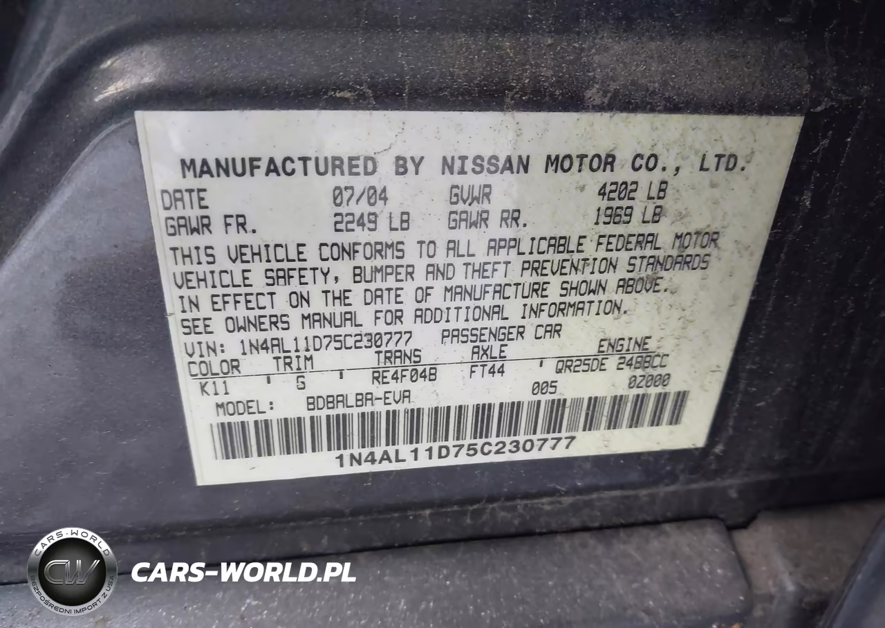 2005 Nissan Altima 2.5 S VIN:1N4AL11D75C230777 - 9