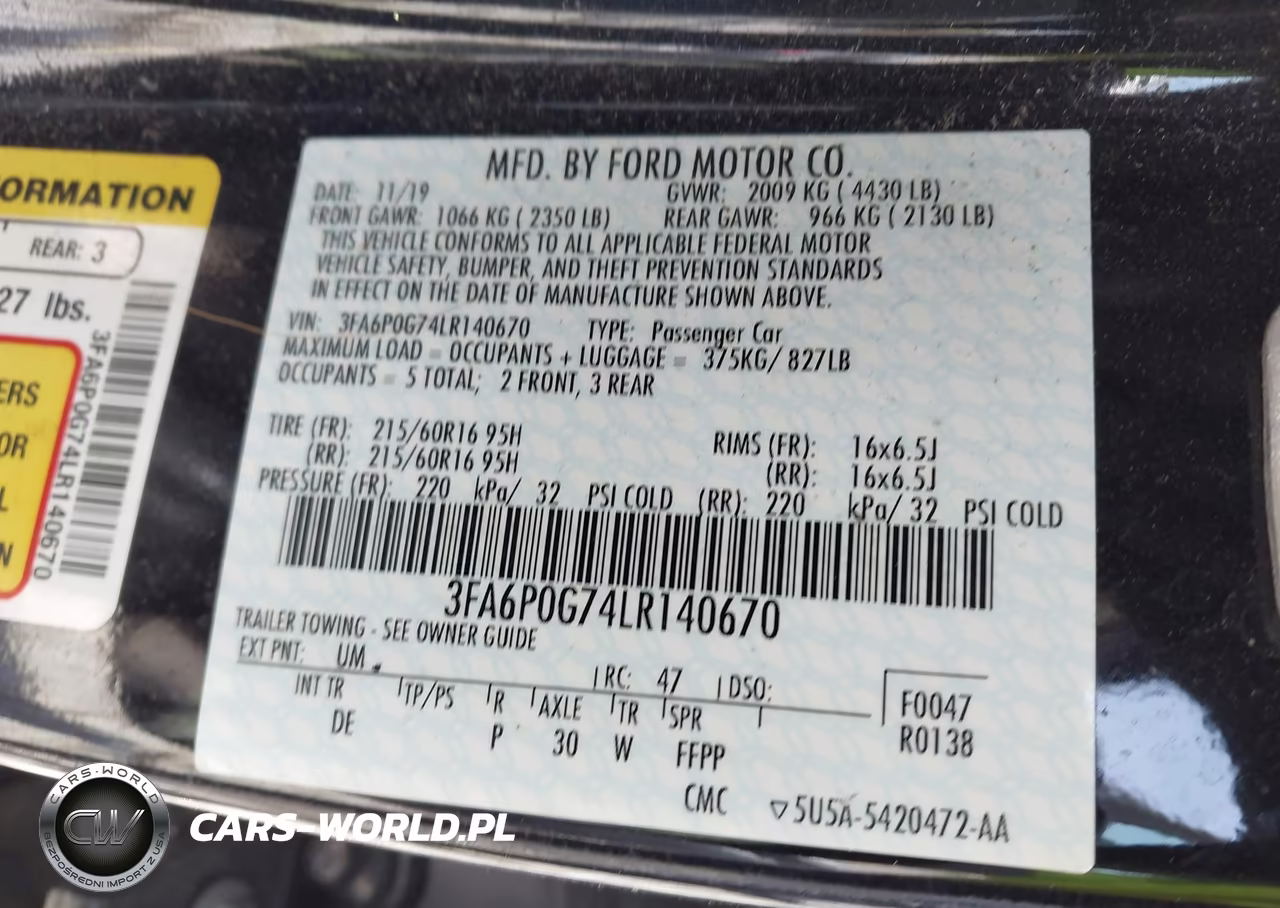 2020 Ford Fusion S VIN:3FA6P0G74LR140670 - 9