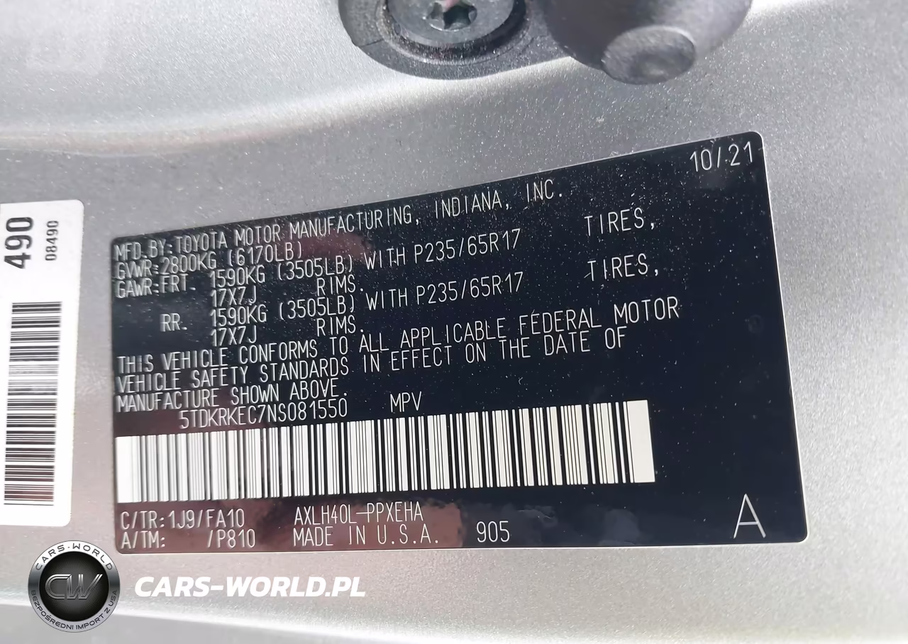 2022 Toyota Sienna Le VIN:5TDKRKEC7NS081550 - 9