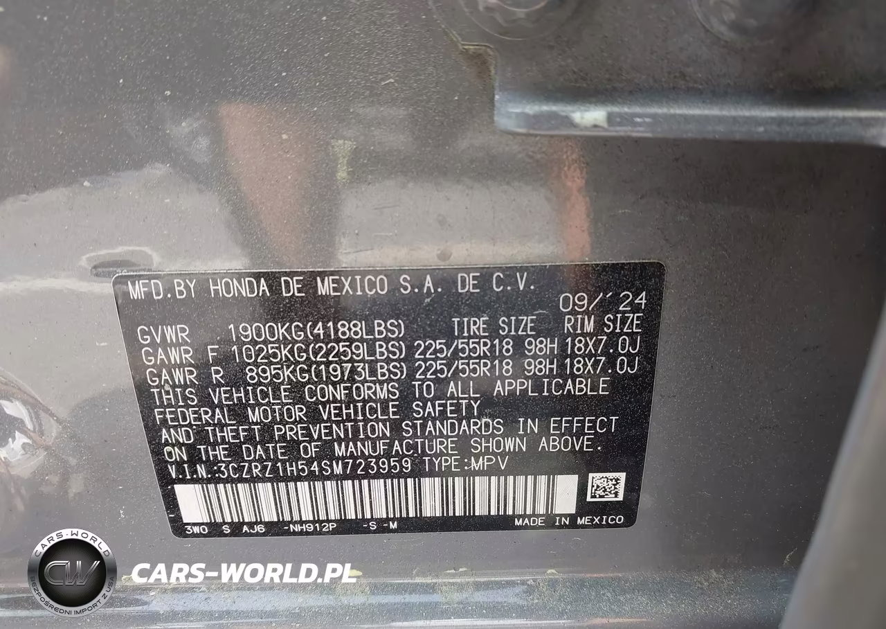 2025 Honda Hr-V 2Wd Sport VIN:3CZRZ1H54SM723959 - 9