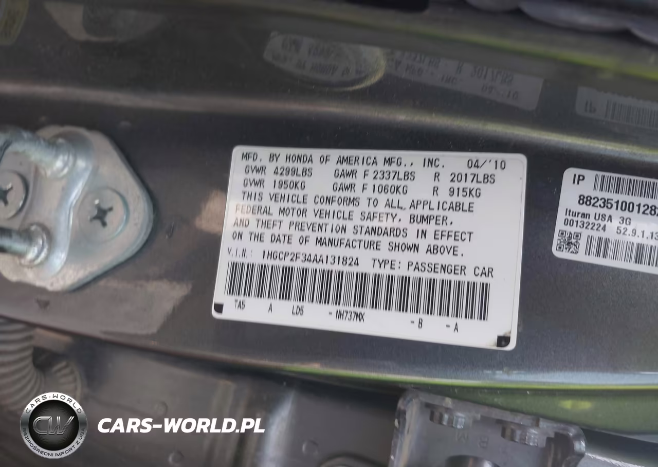 2010 Honda Accord 2.4 Lx VIN:1HGCP2F34AA131824 - 9