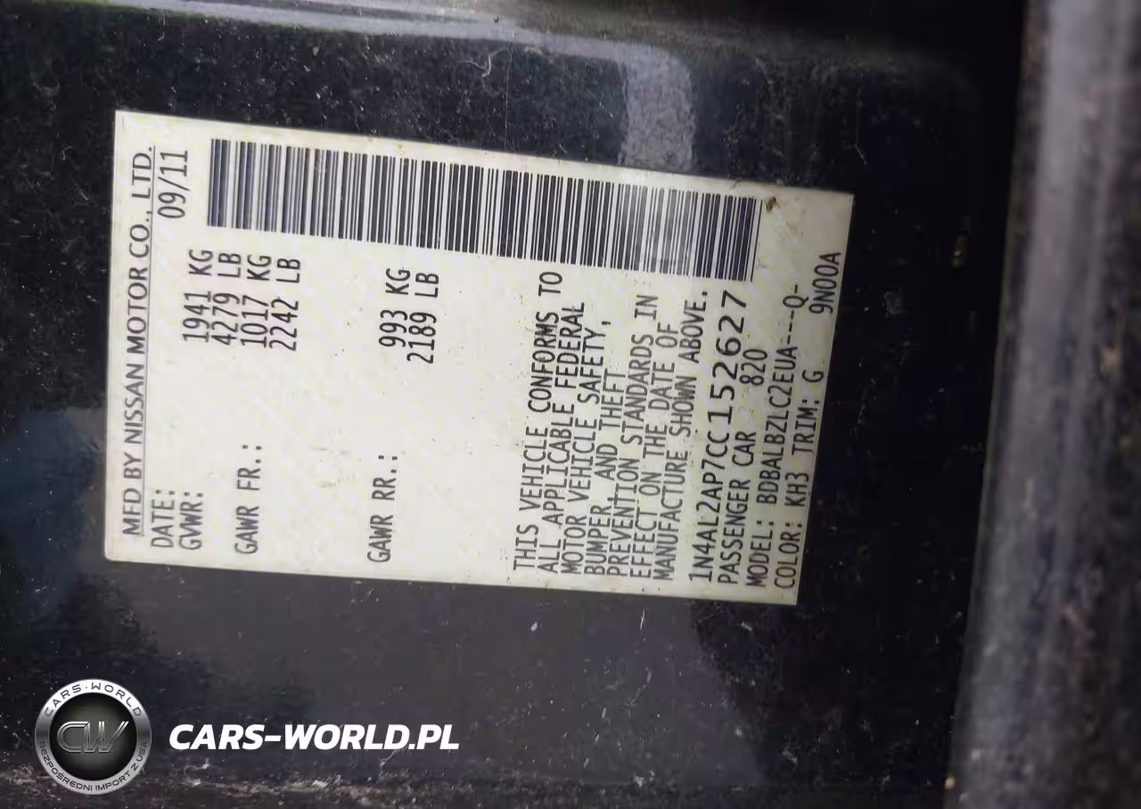 2012 Nissan Altima 2.5 S VIN:1N4AL2AP7CC152627 - 9