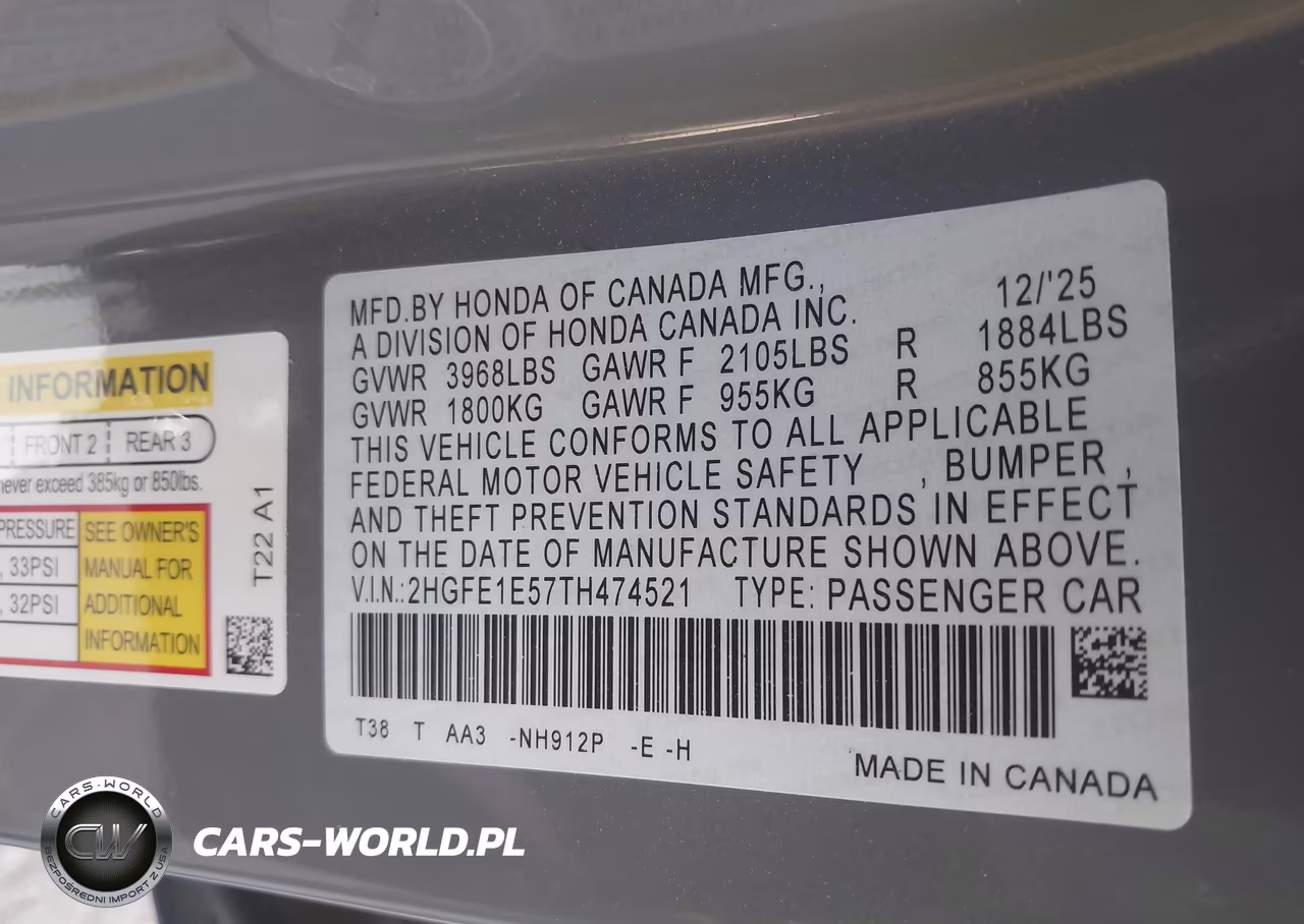 2026 Honda Civic Si Sedan VIN:2HGFE1E57TH474521 - 9