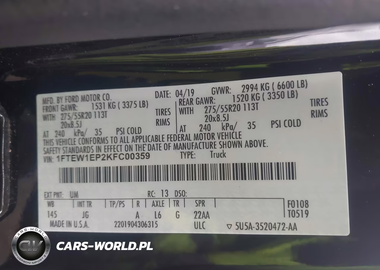2019 Ford F-150 Xl VIN:1FTEW1EP2KFC00359 - 9