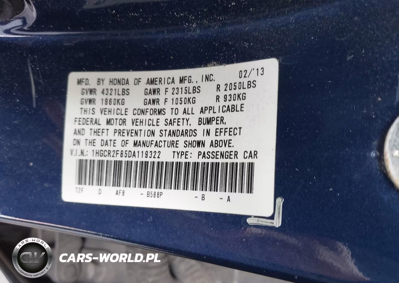 2013 Honda Accord Ex-L VIN:1HGCR2F85DA119322 - 9