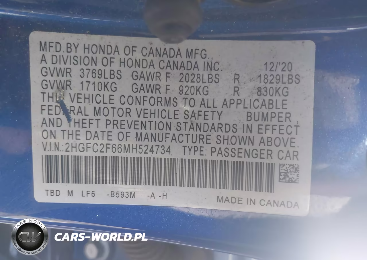 2021 Honda Civic Lx VIN:2HGFC2F66MH524734 - 9