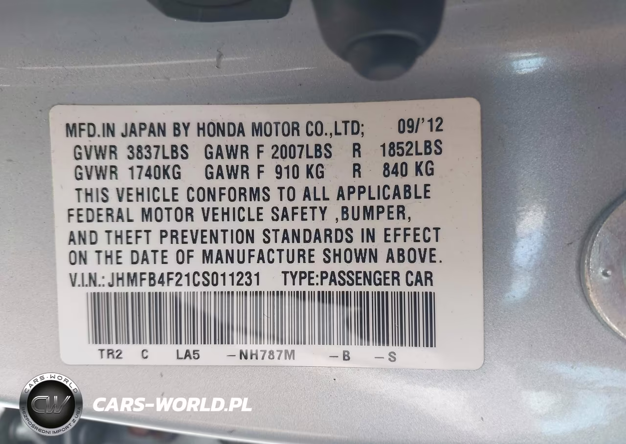 2012 Honda Civic Hybrid VIN:JHMFB4F21CS011231 - 9
