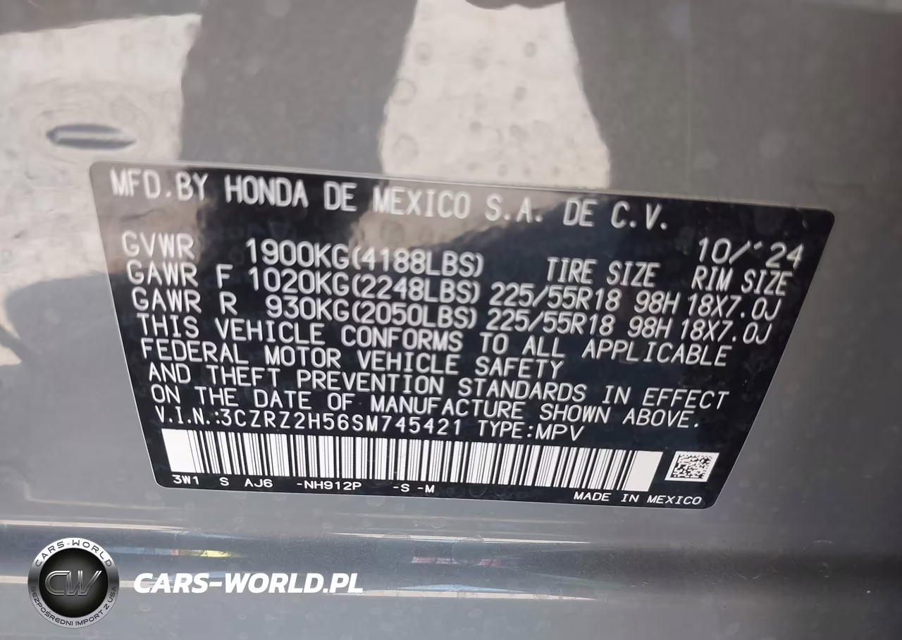 2025 Honda Hr-V Awd Sport VIN:3CZRZ2H56SM745421 - 9