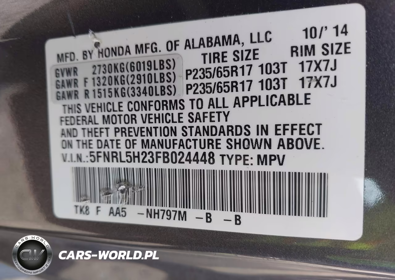 2015 Honda Odyssey Lx VIN:5FNRL5H23FB024448 - 9