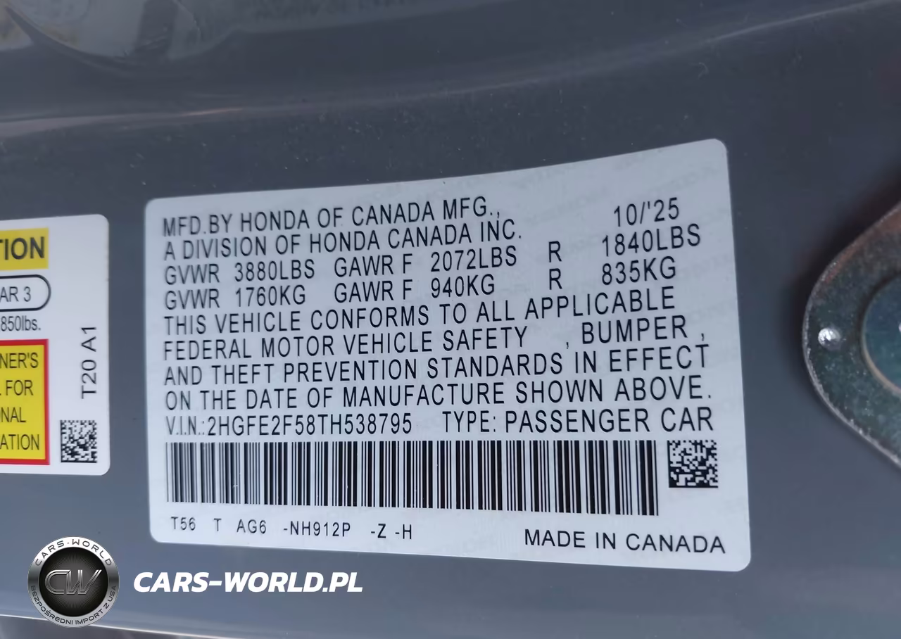 2026 Honda Civic Sport VIN:2HGFE2F58TH538795 - 9