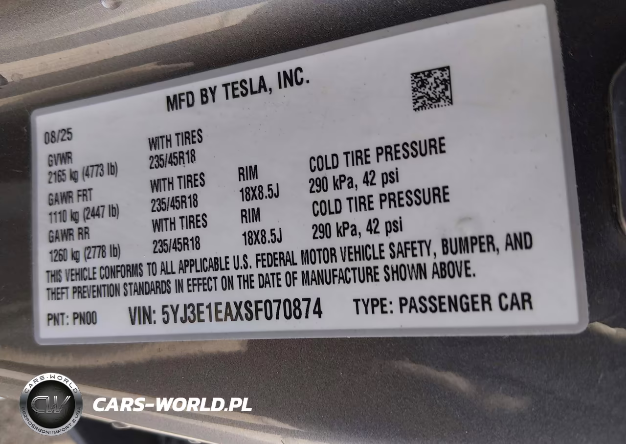 2025 Tesla Model 3 Long Range Rear-Wheel Drive-Standard Rear-Wheel Drive VIN:5YJ3E1EAXSF070874 - 9