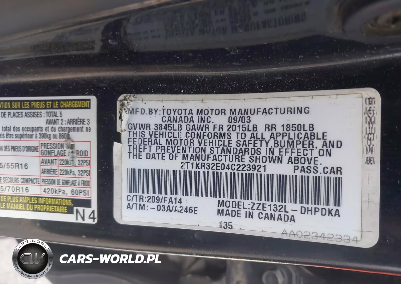 2004 Toyota Matrix Standard VIN:2T1KR32E04C223921 - 9