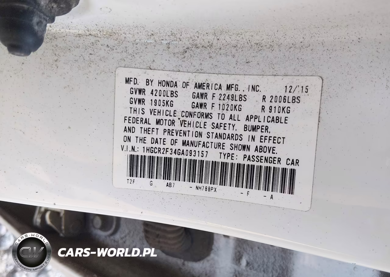 2016 Honda Accord Lx VIN:1HGCR2F34GA093157 - 9