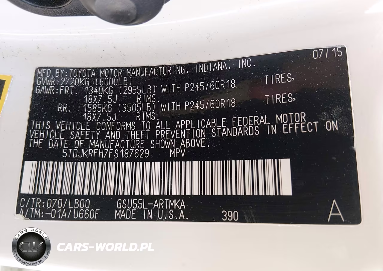 2015 Toyota Highlander Xle V6 VIN:5TDJKRFH7FS187629 - 9