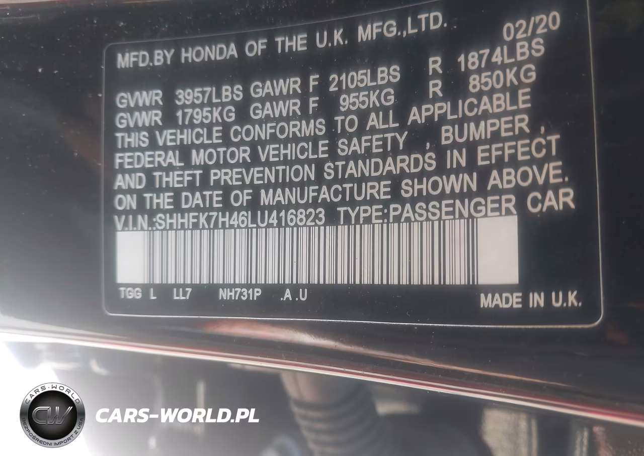 2020 Honda Civic Sport VIN:SHHFK7H46LU416823 - 9