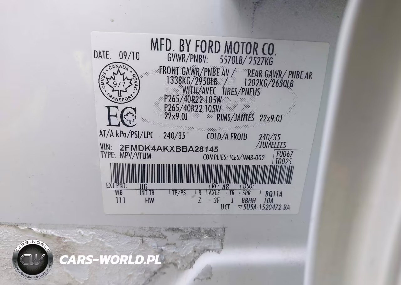 2011 Ford Edge Sport VIN:2FMDK4AKXBBA28145 - 9