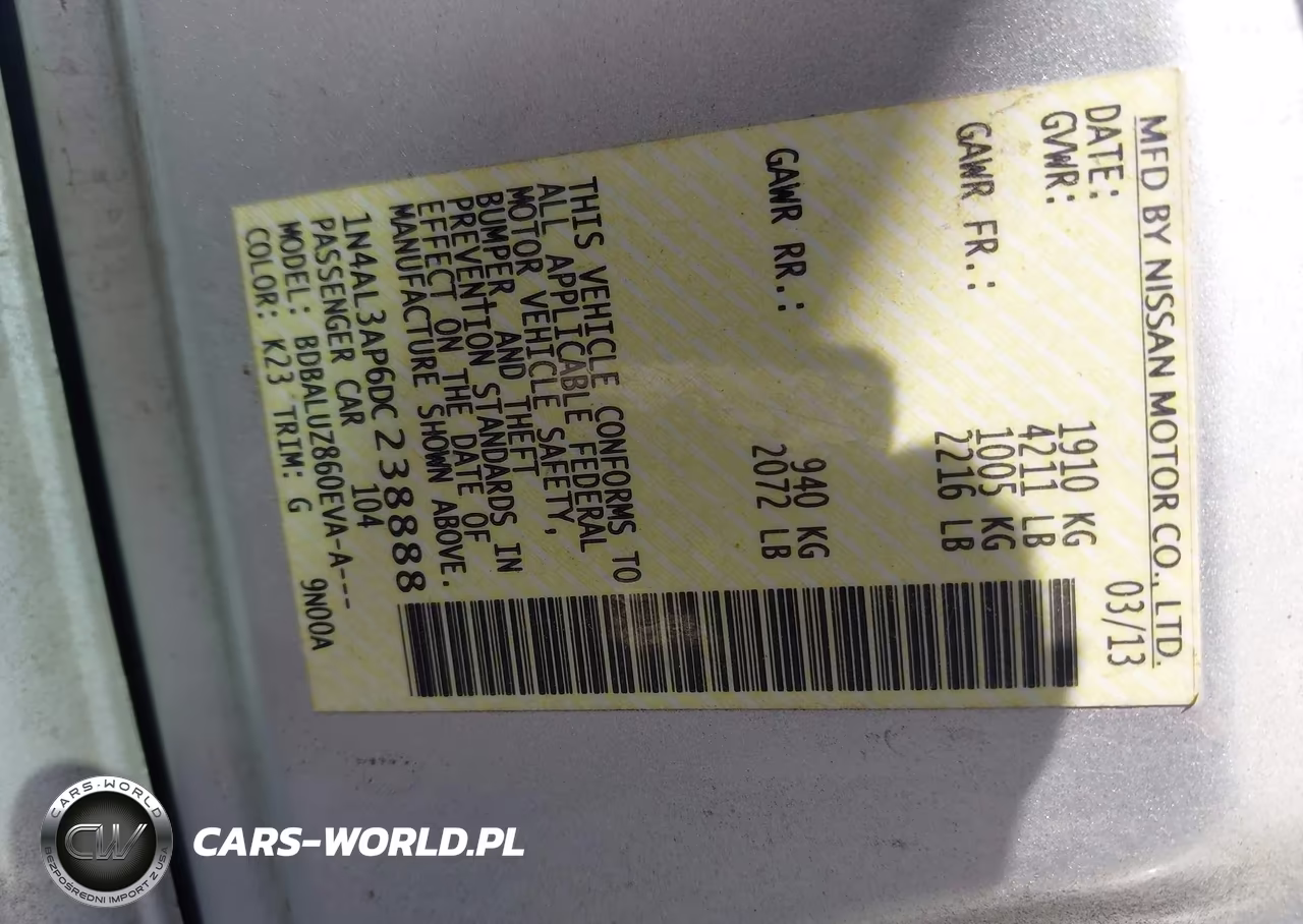 2013 Nissan Altima 2.5 Sv VIN:1N4AL3AP6DC238888 - 9