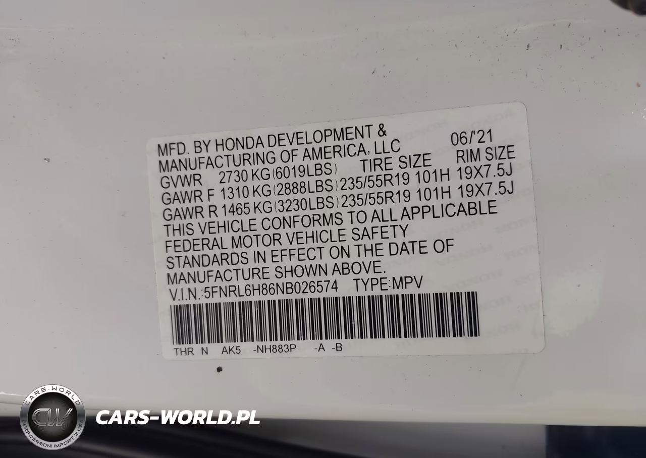 2022 Honda Odyssey Touring VIN:5FNRL6H86NB026574 - 9