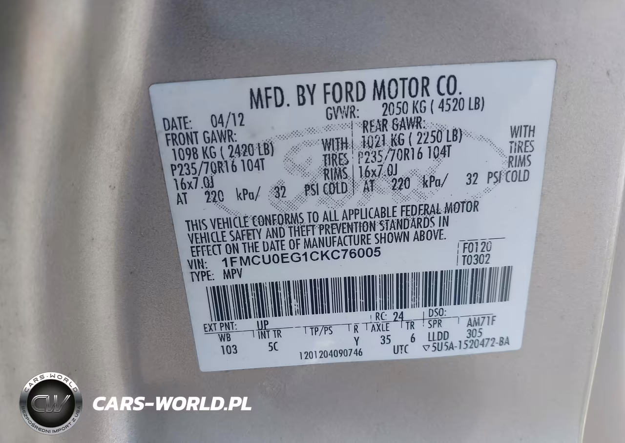 2012 Ford Escape Limited VIN:1FMCU0EG1CKC76005 - 9