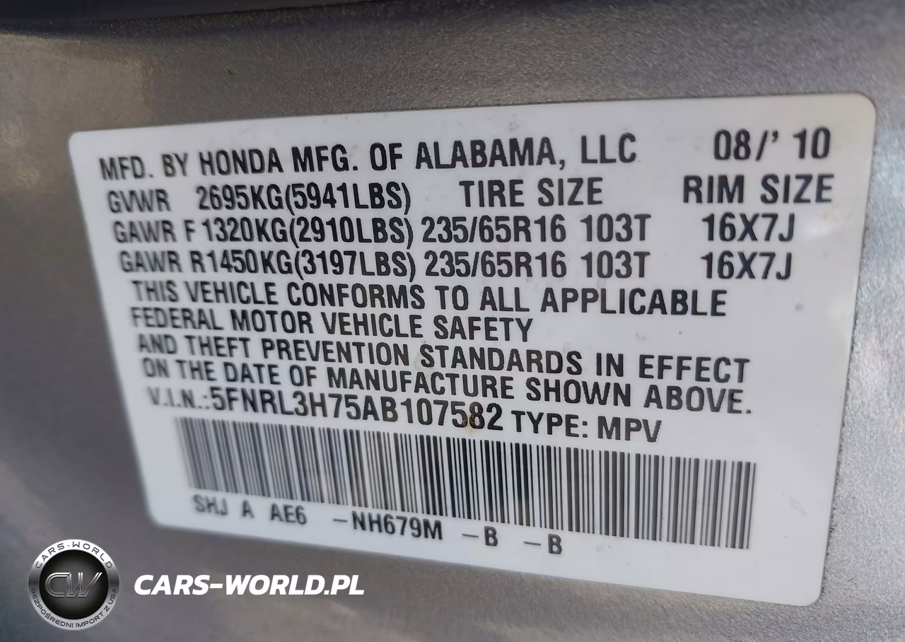 2010 Honda Odyssey Ex-L VIN:5FNRL3H75AB107582 - 9