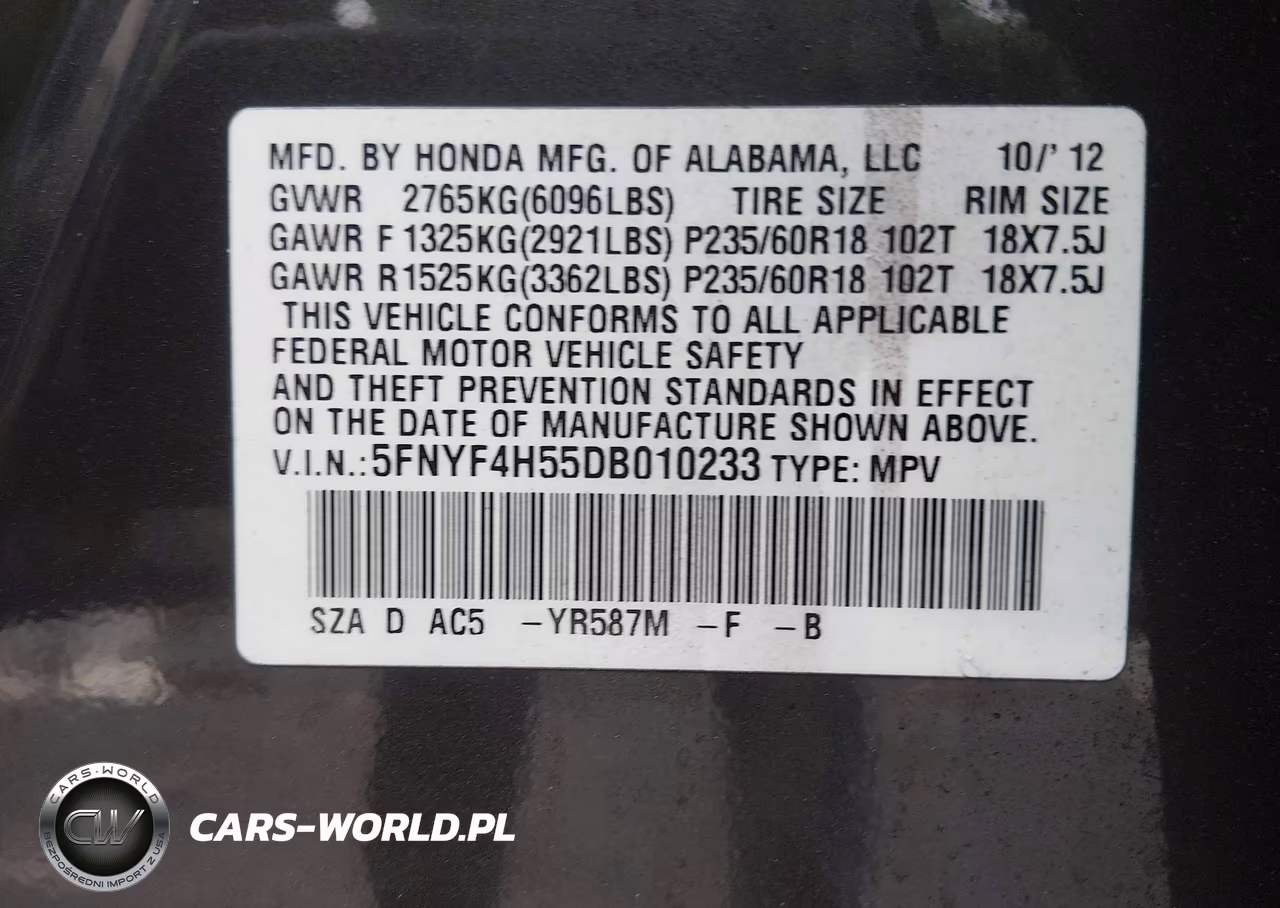 2013 Honda Pilot Ex-L VIN:5FNYF4H55DB010233 - 9