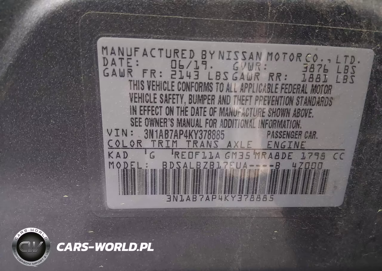 2019 Nissan Sentra S VIN:3N1AB7AP4KY378885 - 9