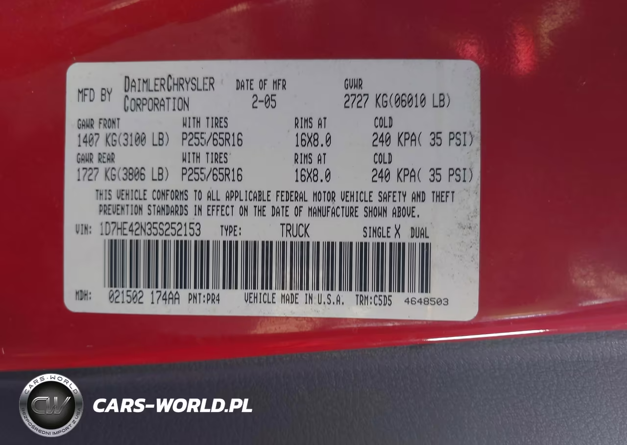 2005 Dodge Dakota Slt VIN:1D7HE42N35S252153 - 9