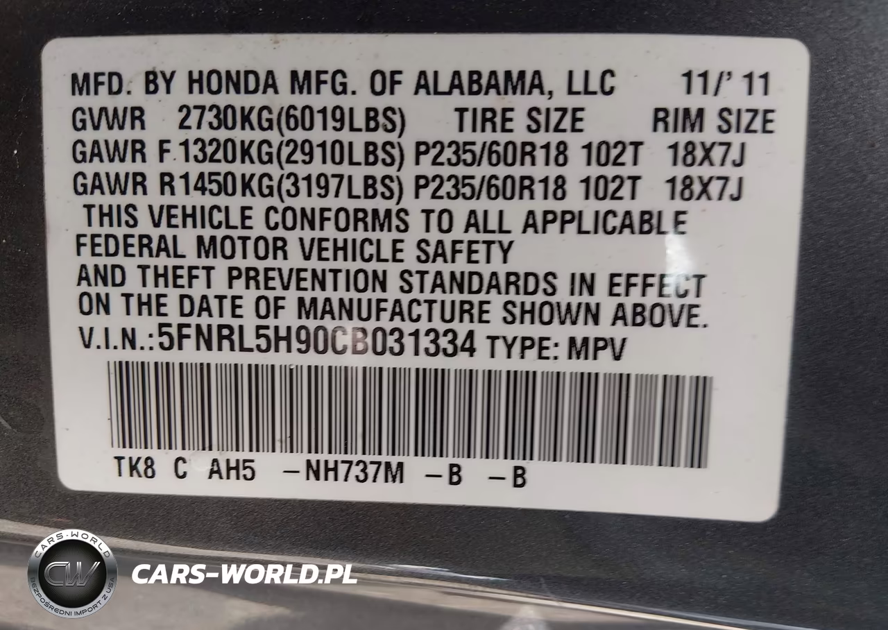 2012 Honda Odyssey Touring-Touring Elite VIN:5FNRL5H90CB031334 - 9