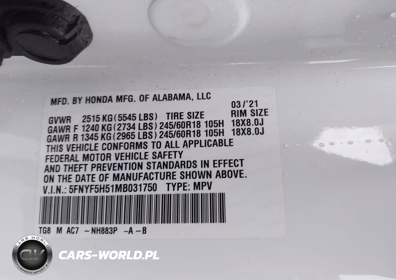 2021 Honda Pilot 2Wd Ex-L VIN:5FNYF5H51MB031750 - 9