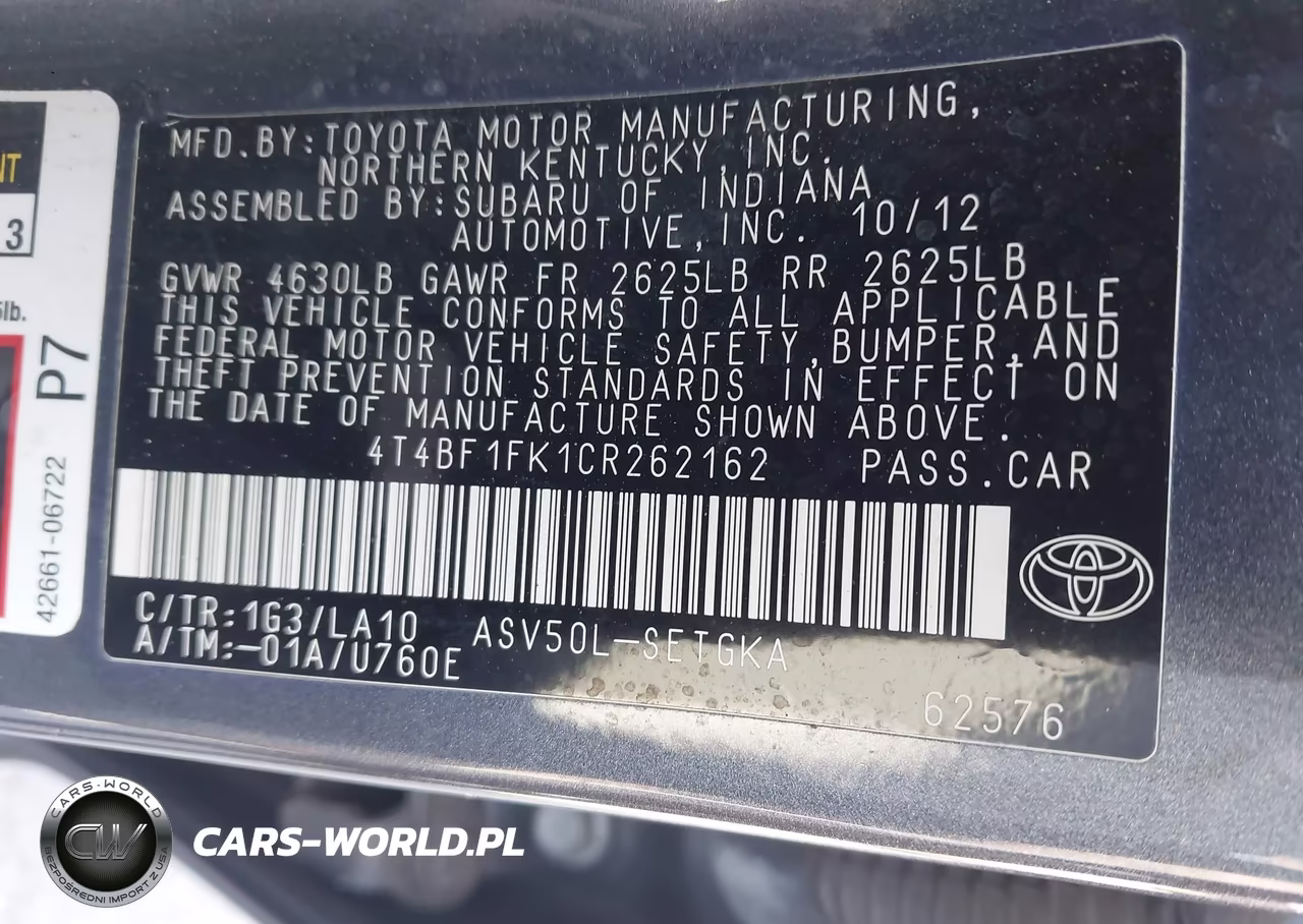 2012 Toyota Camry Xle VIN:4T4BF1FK1CR262162 - 9
