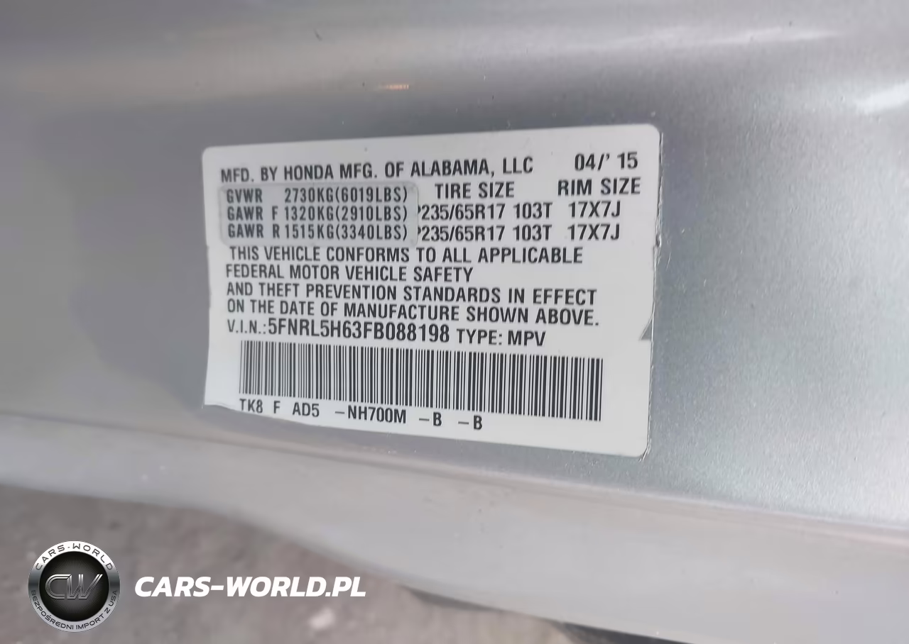 2015 Honda Odyssey Ex-L VIN:5FNRL5H63FB088198 - 9