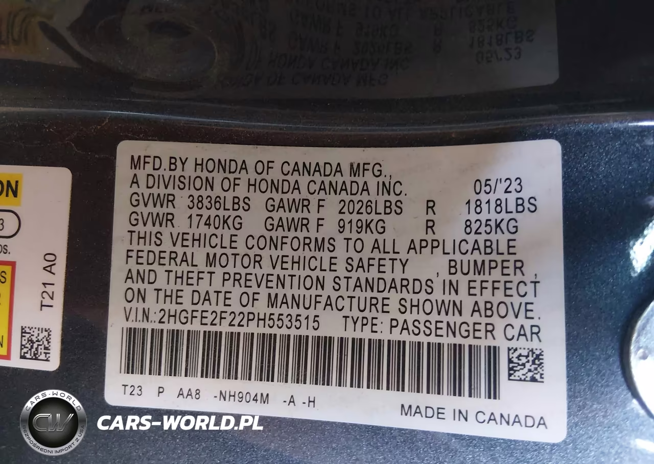 2023 Honda Civic Lx VIN:2HGFE2F22PH553515 - 9