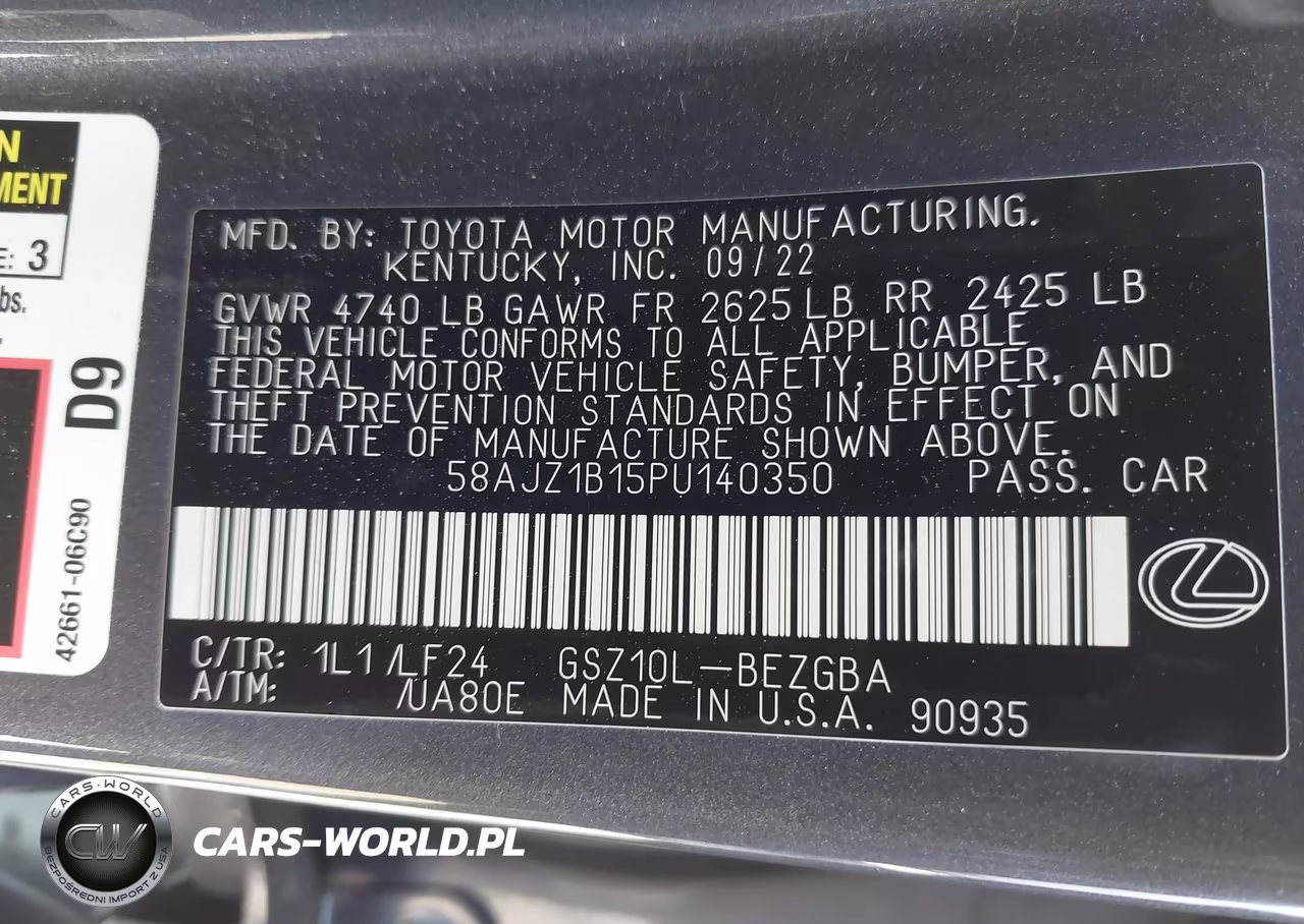 2023 Lexus Es 350 F Sport Handling VIN:58AJZ1B15PU140350 - 9
