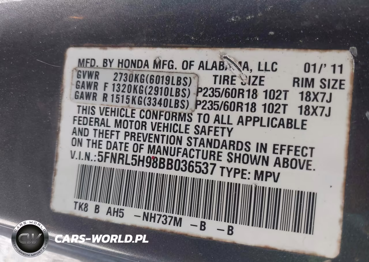 2011 Honda Odyssey Touring-Touring Elite VIN:5FNRL5H98BB036537 - 9