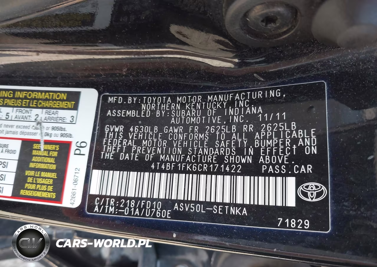 2012 Toyota Camry Le VIN:4T4BF1FK6CR171422 - 9