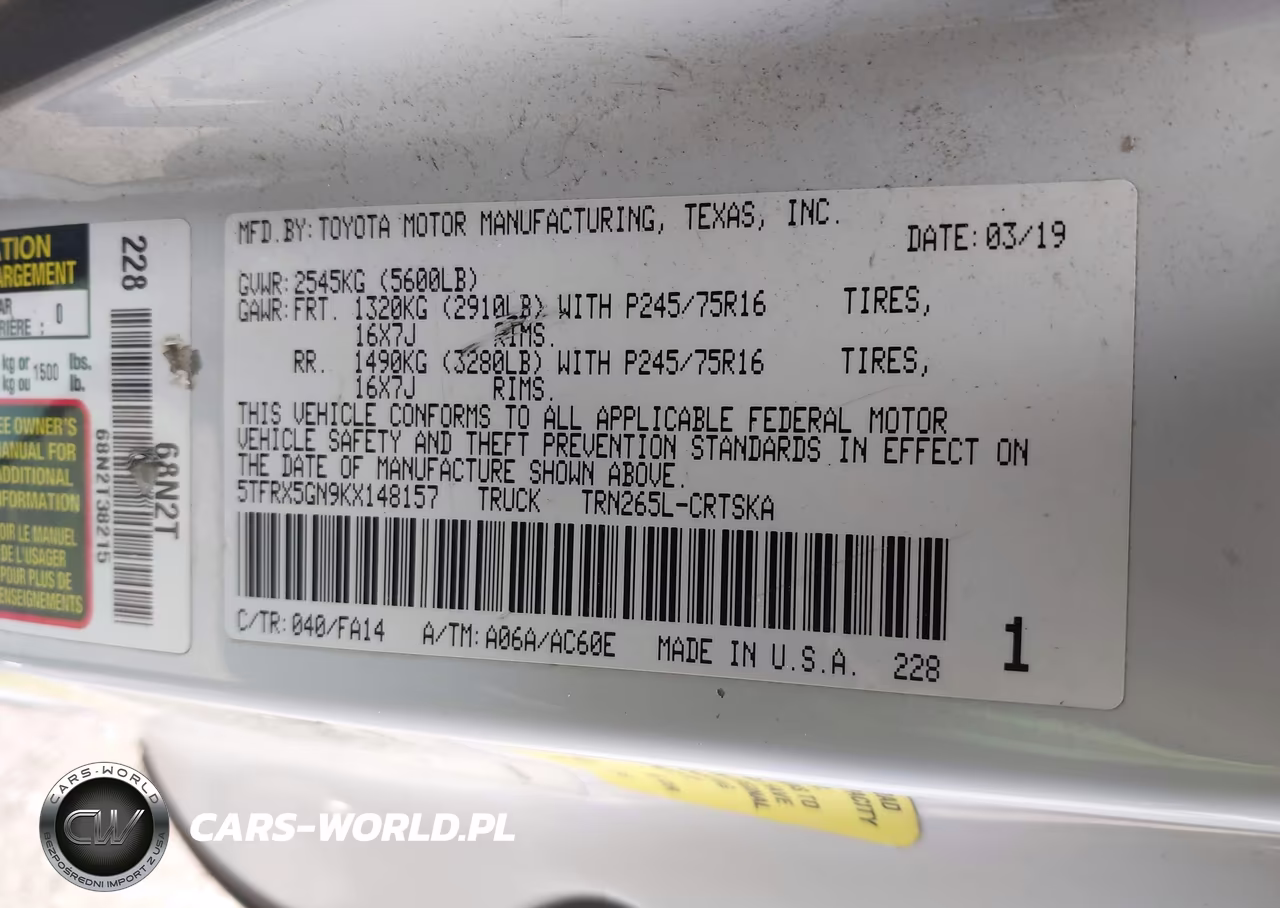 2019 Toyota Tacoma Sr VIN:5TFRX5GN9KX148157 - 9