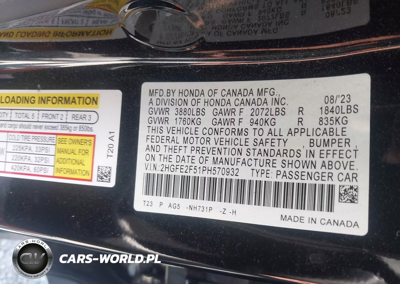 2023 Honda Civic Sport VIN:2HGFE2F51PH570932 - 9